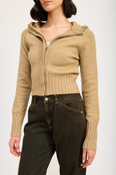 Women Cropped Long Sleeves Attached Hoodie Zip Up Sweater Zarnesh